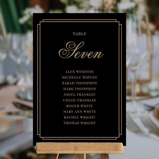 Tischnummer für Schwarz und Gold-Deko (Black And Gold Deco Table Number Seating Chart)