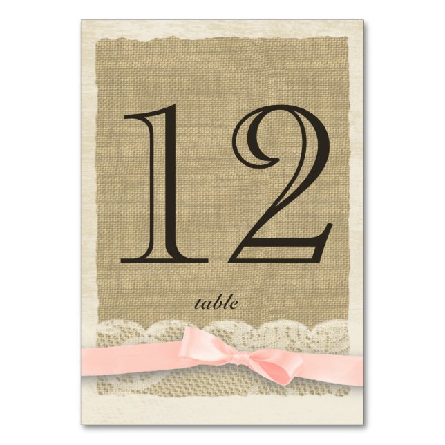Tischnummer für Vintage Spitzen und Blush Bow (Vorderseite)