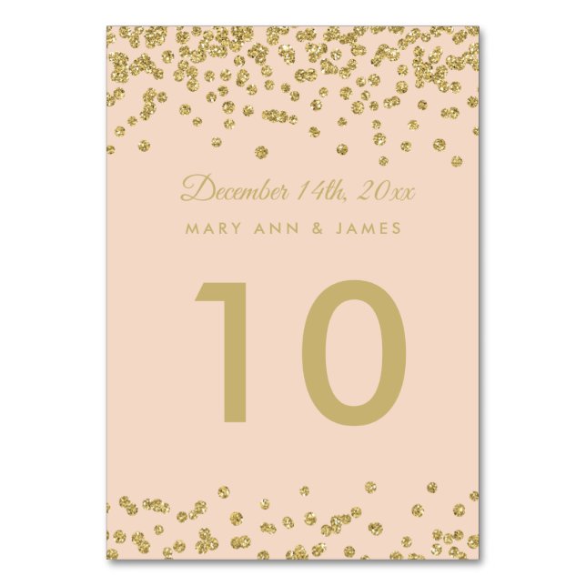 Tischnummer Gold Imitats Glitzer Confetti Blush Ro (Vorderseite)