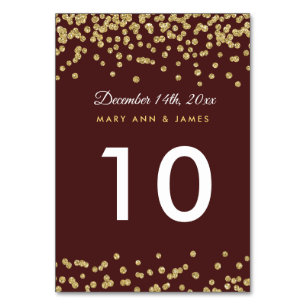 Tischnummer Gold Imitats Glitzer Confetti Marsala