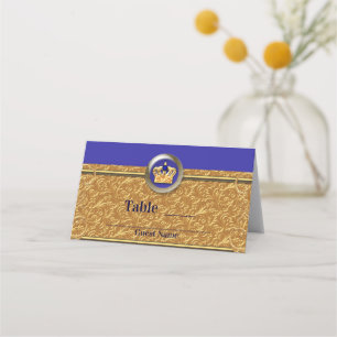 Tischnummer Gold & Royal Blue Crown Party Platzkarte