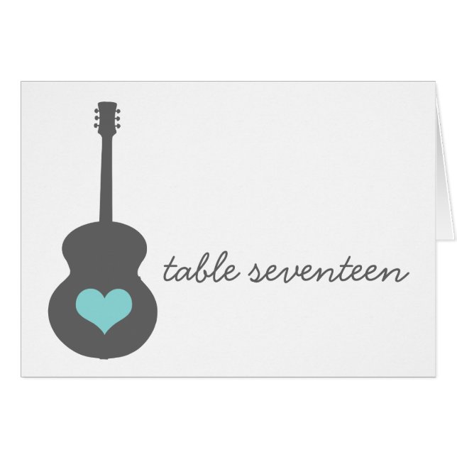 Tischnummer Grau/Aqua Guitar Herzkarte (Vorderseite (Horizontal))