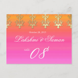 Tischnummer Hochzeit Postcard Rosa Orange Indianer
