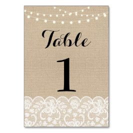 Tischnummer Hochzeit rustikale Burlap Lights Lace