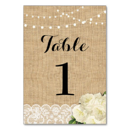 Tischnummer Hochzeit rustikale Burlap Lights Lace
