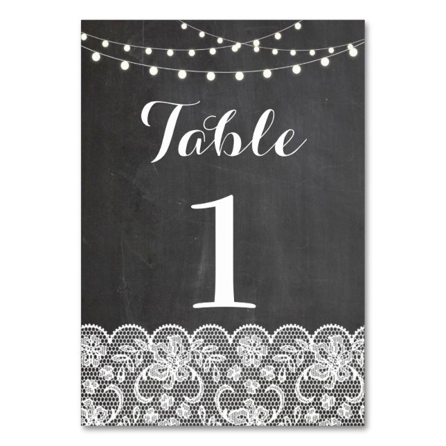 Tischnummer Hochzeit rustikale Chalkboard Lights L (Vorderseite)