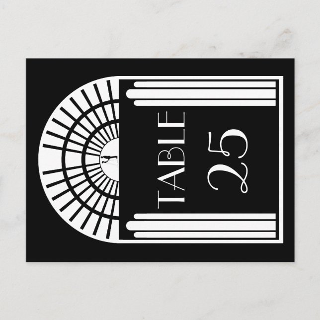 Tischnummer Hochzeit Schwarz-Weiß Art Deco Stil (Vorderseite)