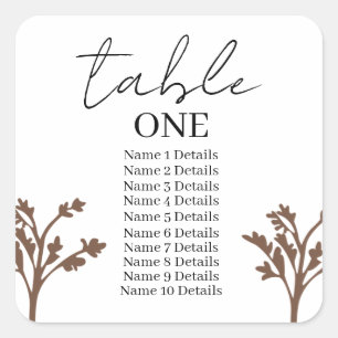 Tischnummer Hochzeitsskartentabelle Hinzufügen von Quadratischer Aufkleber