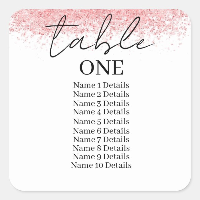 Tischnummer Hochzeitsskartentabelle Hinzufügen von Quadratischer Aufkleber (Vorderseite)