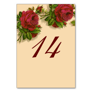 Tischnummer-Karte für Vintage Rote Rose Tischnummer