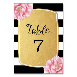 Tischnummer-Karte mit Blumenmuster / Gold Tischnummer