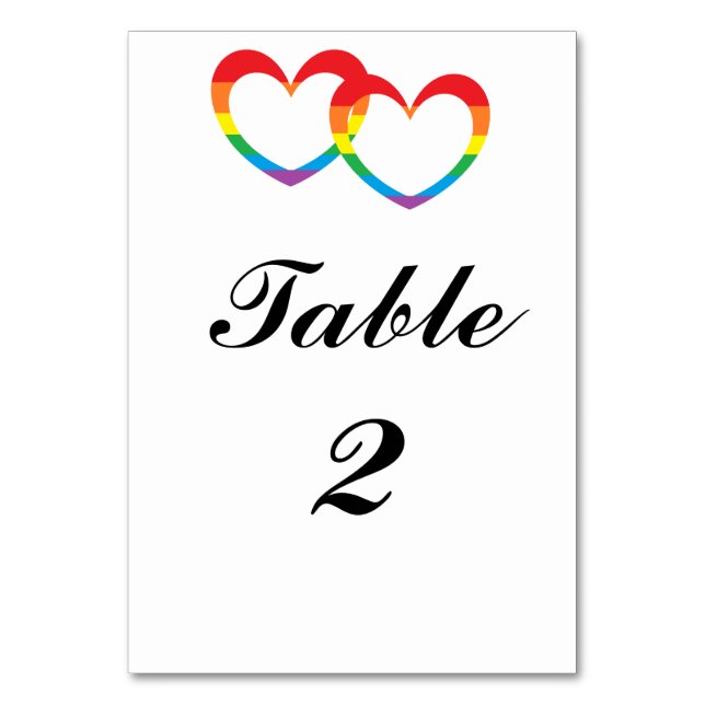 Tischnummer-Karten für "Rainbow Double Hearts" Tischnummer (Vorderseite)