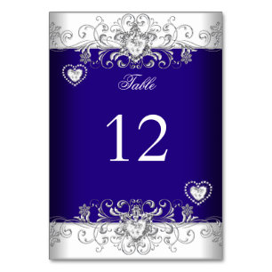 Tischnummer Königlichblaue Hochzeit Silberdiamant