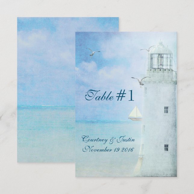 Tischnummer-Lighthouse-Hochzeit Einladung (Vorne/Hinten)