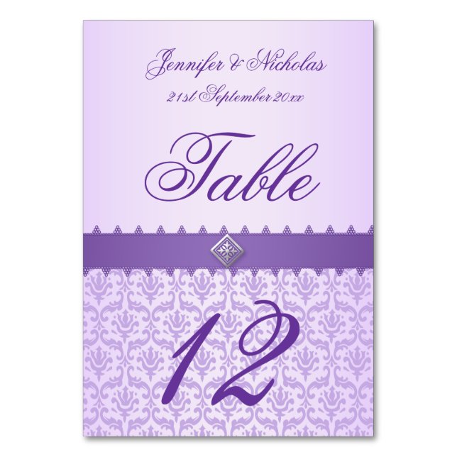 Tischnummer Lilac Damask & Lila Multifunktionsleis (Vorderseite)
