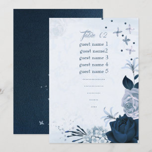 Tischnummer mit blauen Marineblumen und blauen Blu