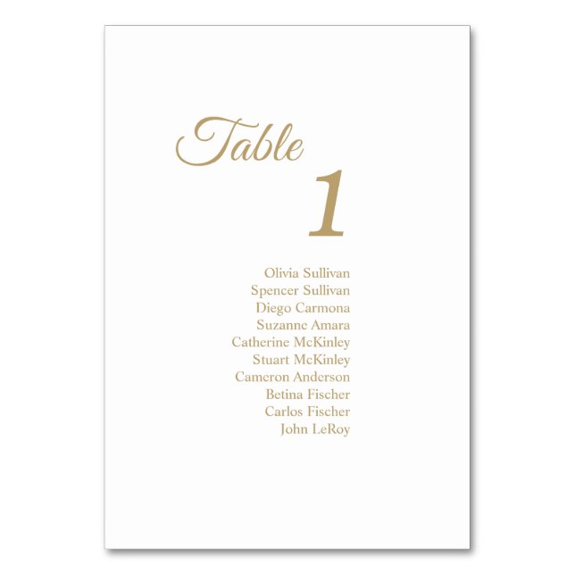 Tischnummer mit einfacher Goldkalligraphie (Vorderseite)