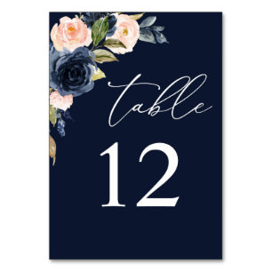 Tischnummer Navy Blue & Blush Pink Floral - Navy