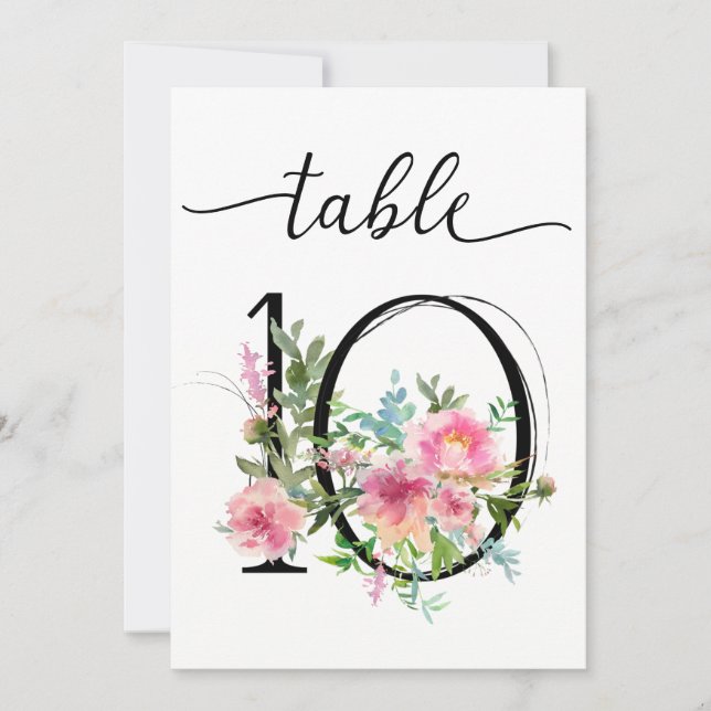 Tischnummer Pink Peonies Tisch Zehn (Vorderseite)