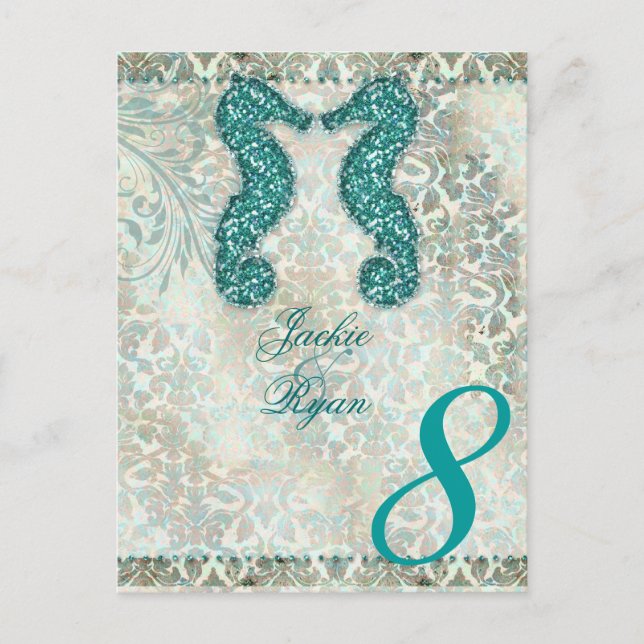 Tischnummer Postcard Beach Hochzeit Seepferd (Vorderseite)