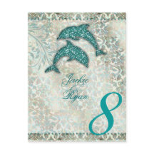 Tischnummer Postcard Beach Wedding Dolphin