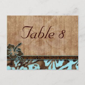 Tischnummer Postcard Beach Wedding Hibiskus Blue