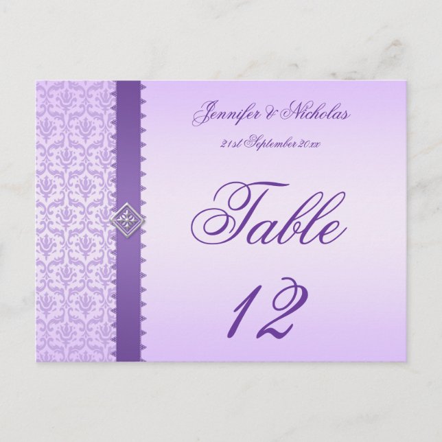 Tischnummer Postcard Lilac Damask & Ribbon (Vorderseite)