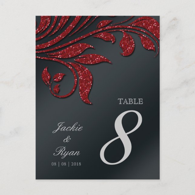 Tischnummer Postcard Red Sparkle Leaf xmas Black (Vorderseite)