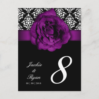 Tischnummer Postkarte Lila Rose Damask Floral