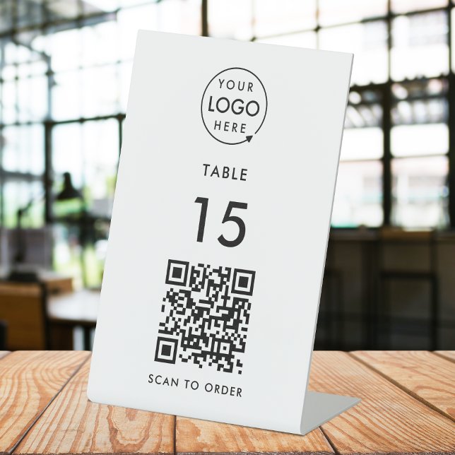 Tischnummer QR Code Restaurant Café Sockelschild (Interactive "scan to order" QR code table signs for restaurants, bars, cafes & hospitality events.)
