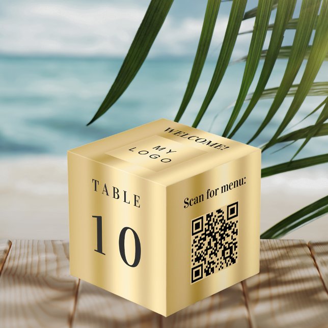 Tischnummer QR Codelmenü Gold Firmenlogo Würfel (Von Creator hochgeladen)
