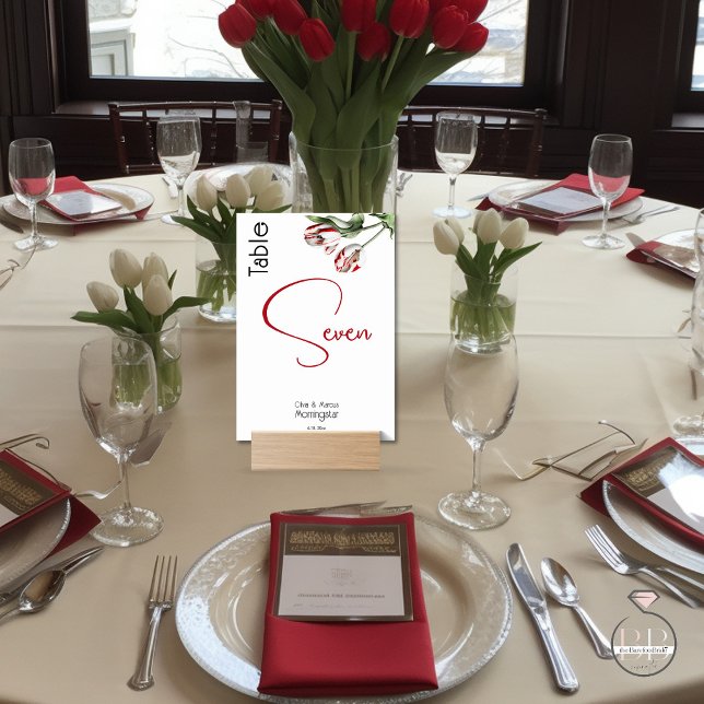 Tischnummer | Rote und weiße Tulpen (Works wonderfully with a seating chart for guests to easily find their table - )