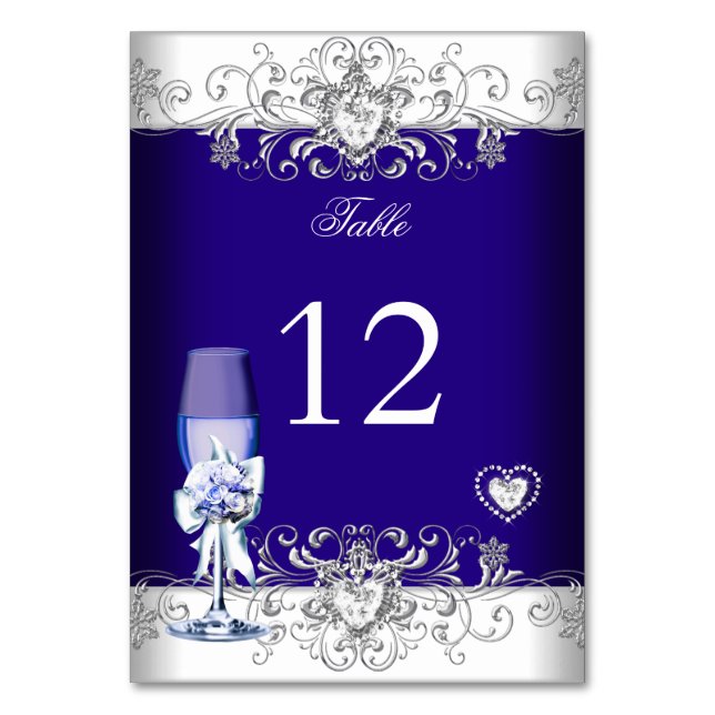 Tischnummer Royal Blue Wedding Silberglas (Vorderseite)