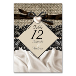 Tischnummer Rustic Wedding Burlap Lace Herz