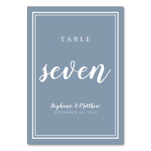 Tischnummer Seven Dusty Blue Wedding Empfang