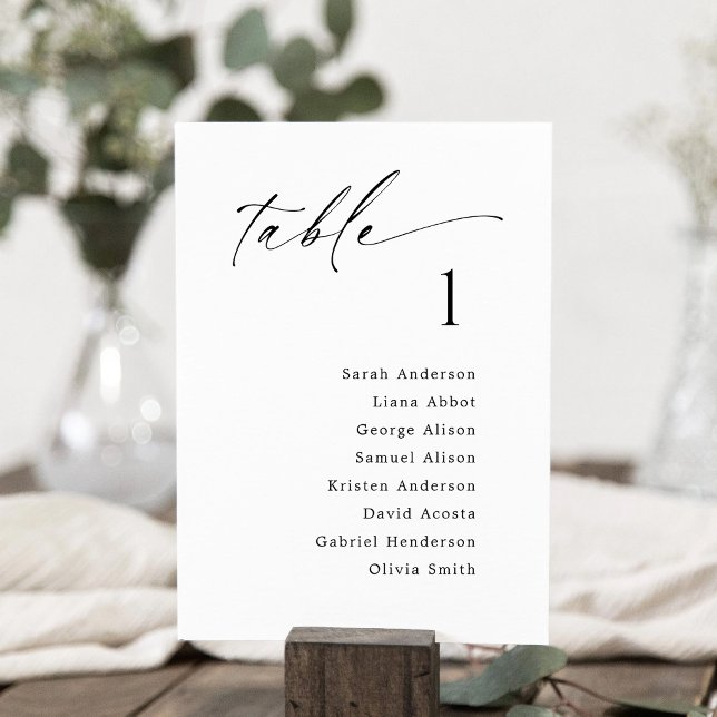 Tischnummer Sitzkarte (Simple Modern Script Table Number Individual Seating Chart)