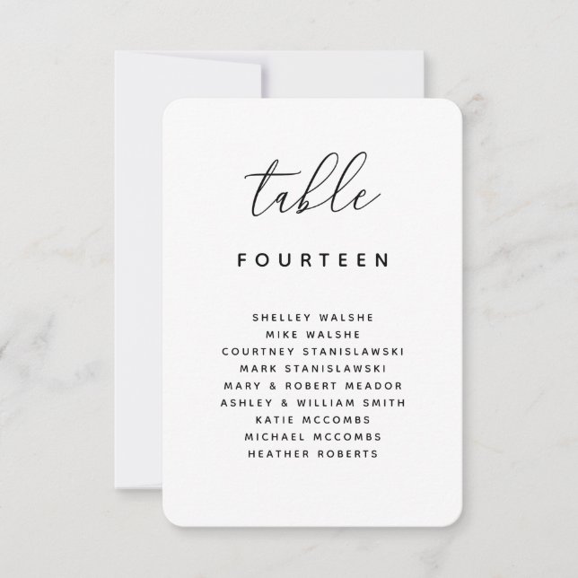 Tischnummer Sitzkarte Escort-Platzkarte (Vorderseite)