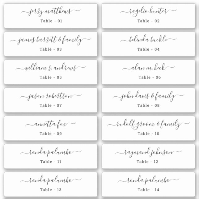 Tischnummer-Stick für Hochzeitgäste der Platzkarte Aufkleber (Vorderseite)