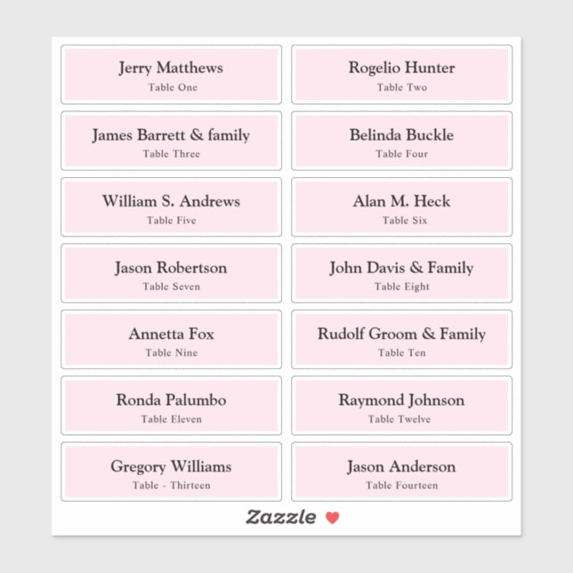 Tischnummer-Stick für Hochzeitgäste der Platzkarte Aufkleber (Blatt)