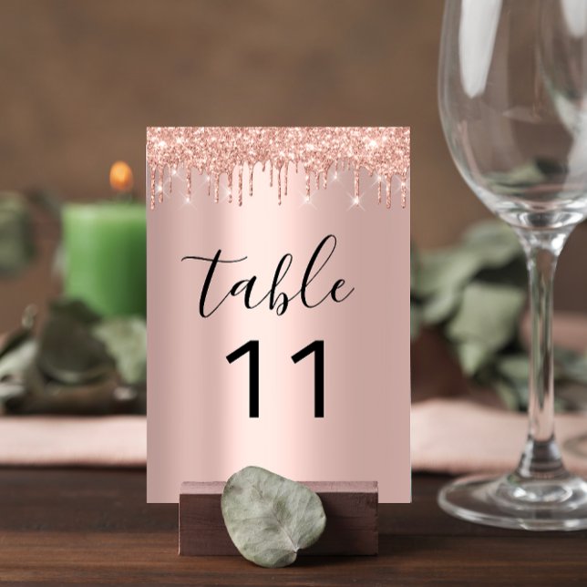 Tischnummer Tropfen Rose Gold Glitzer Hochzeit (Table Number Drips Rose Gold Glitter Wedding)