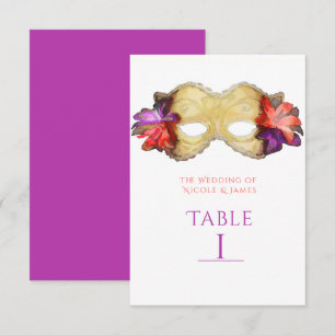 Tischnummer Tropical Floral Masquerade Mask Card