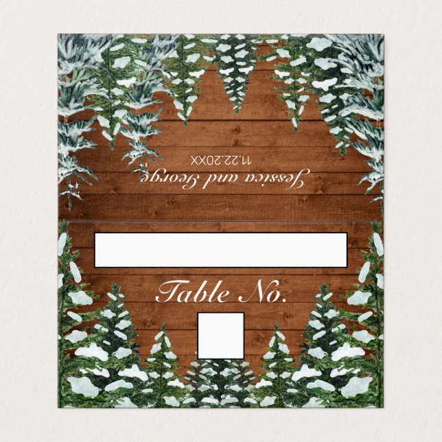 Tischnummer und Namenskarte für Snowy Wood & Fores (Außenseite Aufgefaltet)