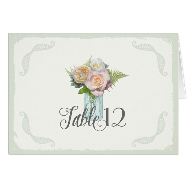 Tischnummer-Vintages rustikales Blumenmaurer-Glas (Vorderseite (Horizontal))