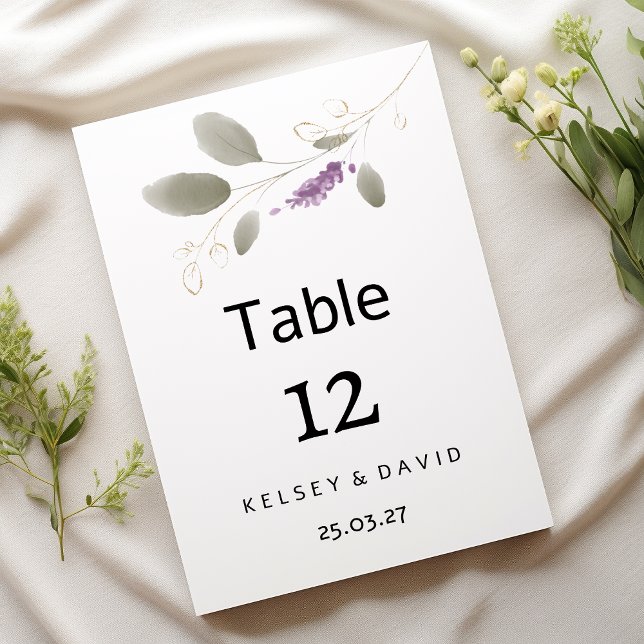 Tischnummer von Lavendelminze, Aquarellfarben (Lavender mint gold watercolor floral Table Number )
