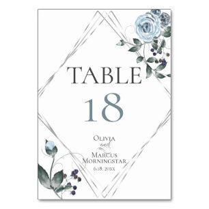 TISCHNUMMER   Wasserfarbe Staubblau Floral Silber