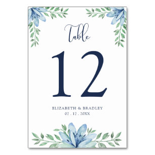 Tischnummer Watercolor Floral Blue Bloom Wedding