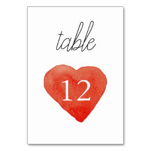 Tischnummer Watercolor Red Heart Wedding Card