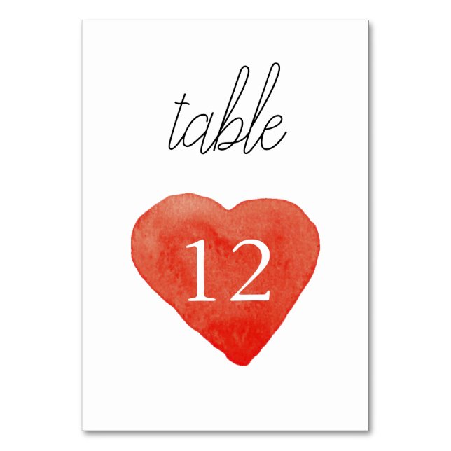 Tischnummer Watercolor Red Heart Wedding Card (Vorderseite)
