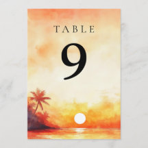 Tischnummer Watercolor Tropical Beach Sunset