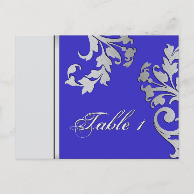 Tischnummer Wedding Card - Royal Blue & Silver (Vorderseite)
